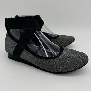 Anthropologie Com + Sens "Thiery" Silver Ankle Strap Wedge Ballet Flats Size 8
